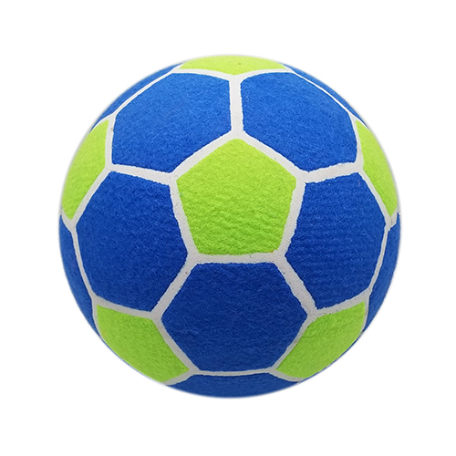 Soccer ball shaped inflated tennis ball